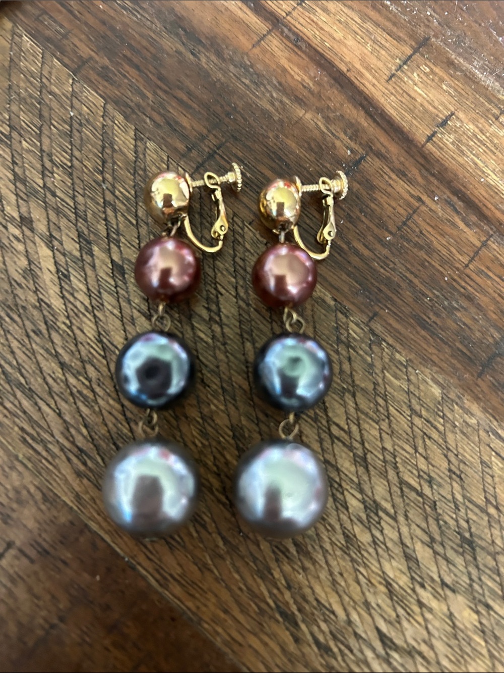 Napier Triple-Drop Iridescent Pearl Clip-On Earrings - Gold, Purple, Blue